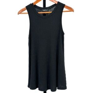 BCX Junior's Small Solid Black Ribbed Sleeveless Knit Tank Top A-Line Shape